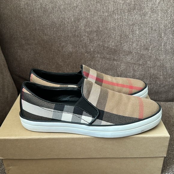 BURBERRY Multicolor Canvas And Leather Gauden Slip On Sneakers Size 38 - Picture 5 of 11